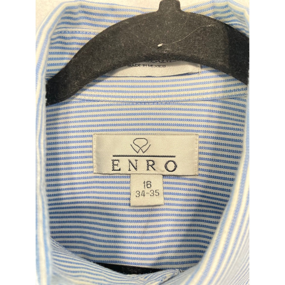 Enro Button Down Shirt Men 16 34-35 Blue White Pinstripe Long Sleeve Cotton Blen - Picture 4 of 10